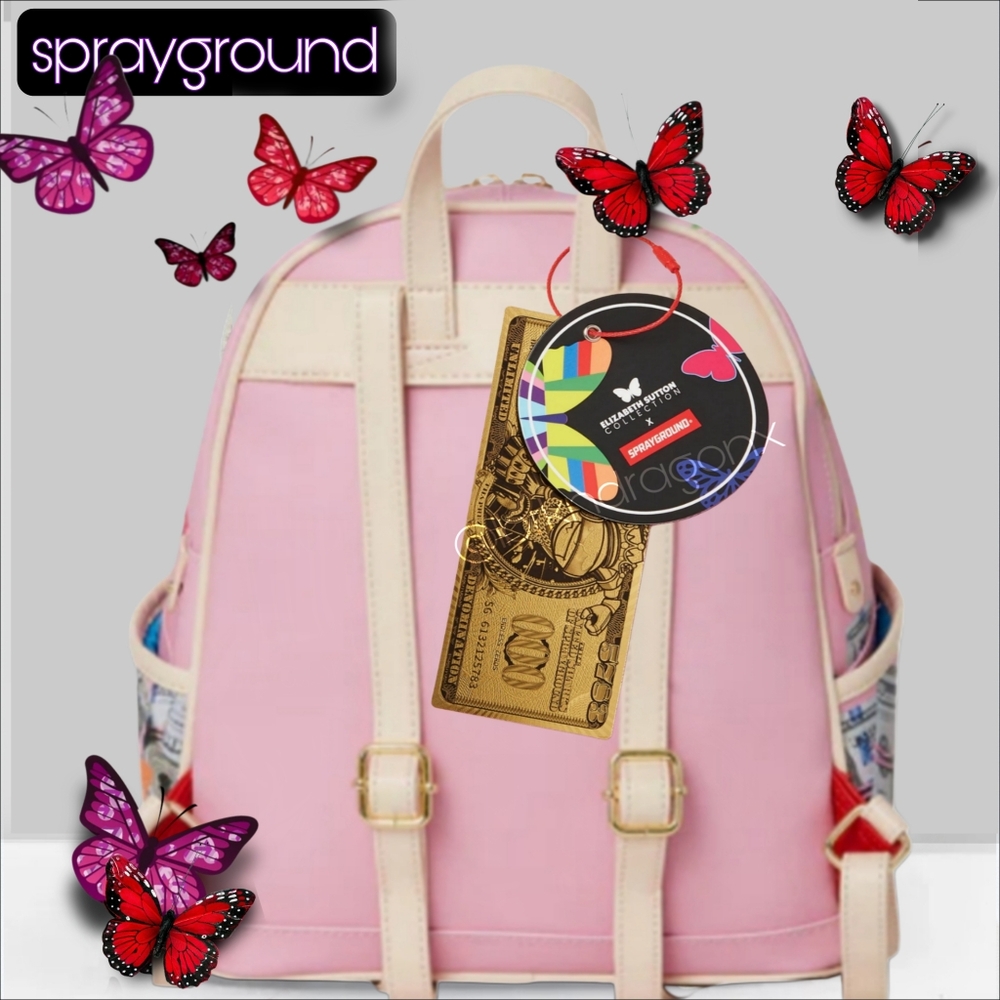 Sprayground Pink Butterfly Hustle Backpack Limited Edition Special Collab - Picture 5 of 9